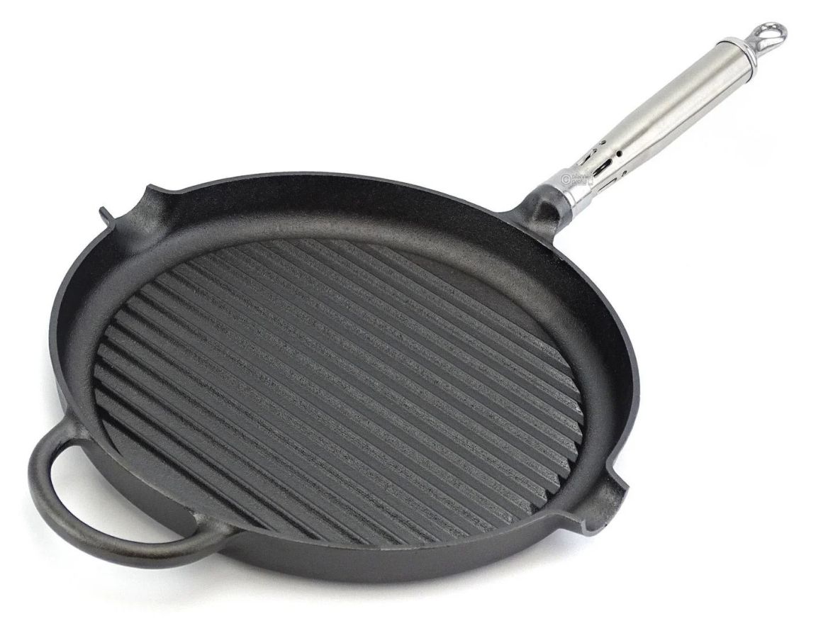 RONNEBY BRUK MAESTRO Gusseisen-Grillpfanne – 28 cm mit Edelstahlgriff, vorgebrannt und einsatzbereit
